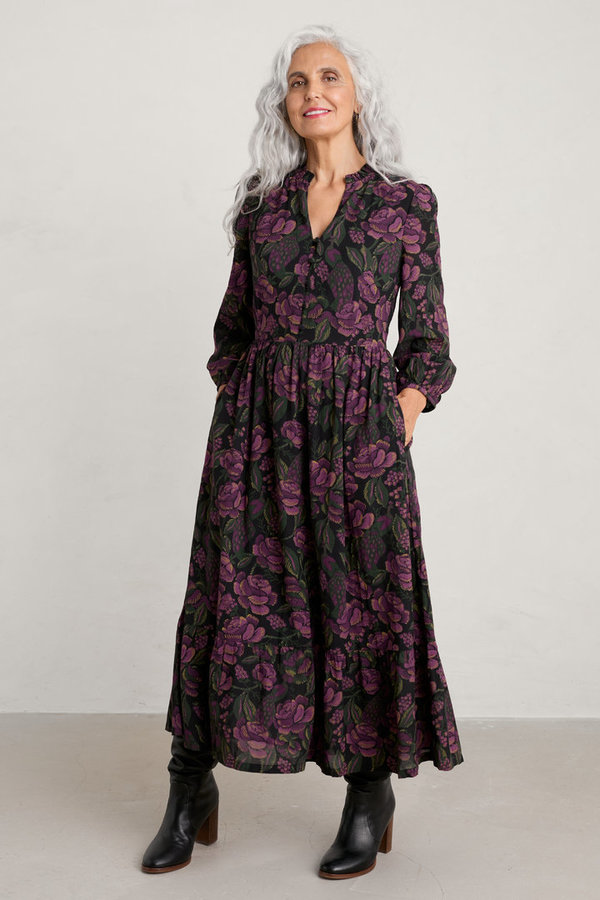 Engleheart dress, tapestry bloom grape